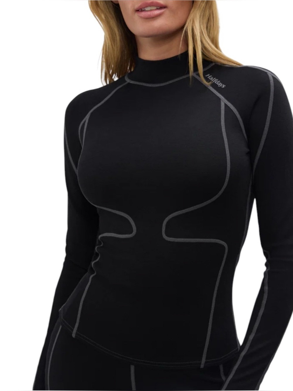 Halfdays Fay Black Midweight Wool Long Sleeve Base Layer Top Shirt Medium
